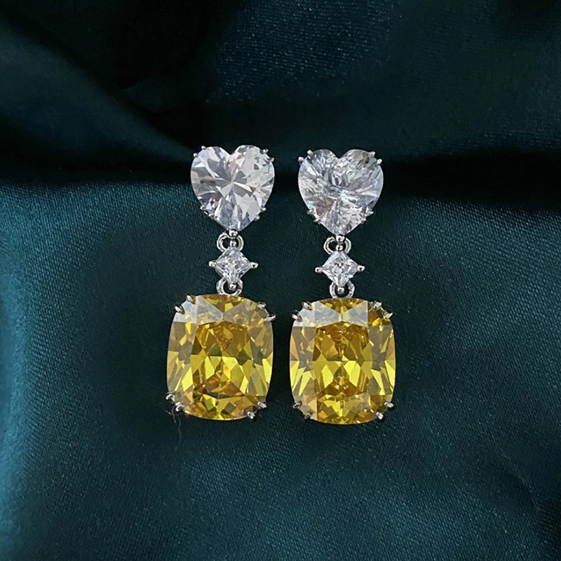 Light luxury sparkling pink yellow white earrings