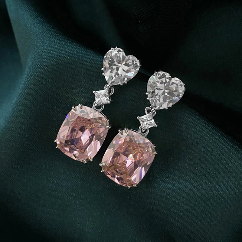 Light luxury sparkling pink yellow white earrings