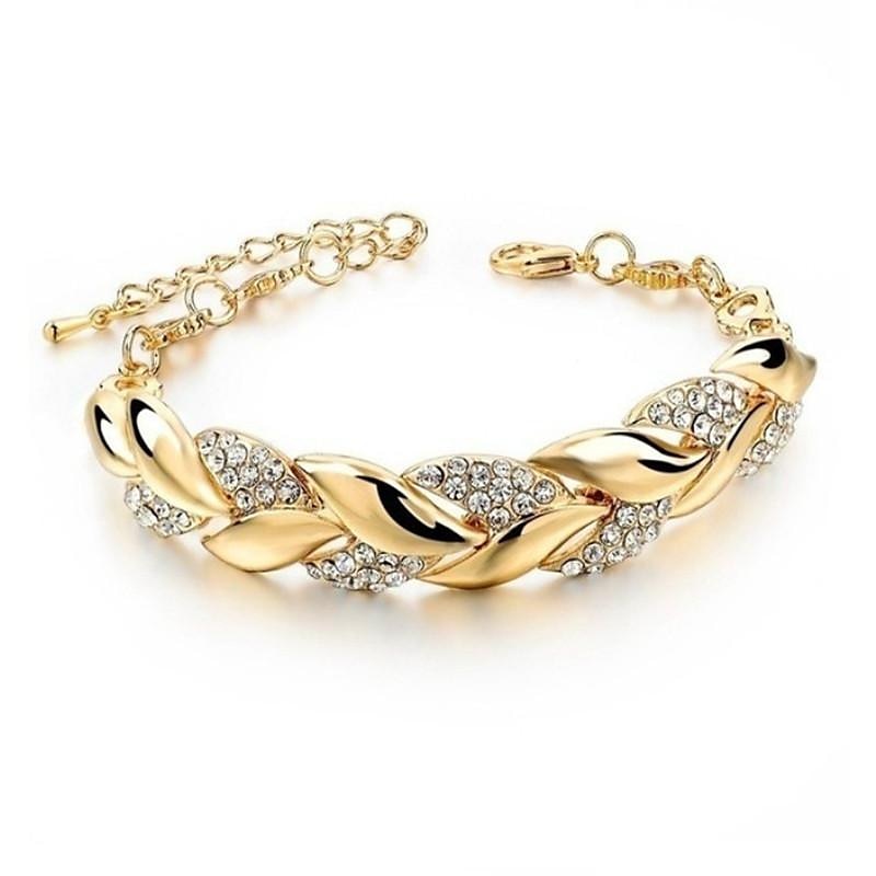 Women's Bracelets Fashion Full Copperen Leaf Bracelet Alloy Zirconia Jewelry for Girlfriend Valentines Mothers Jewelry Gifts